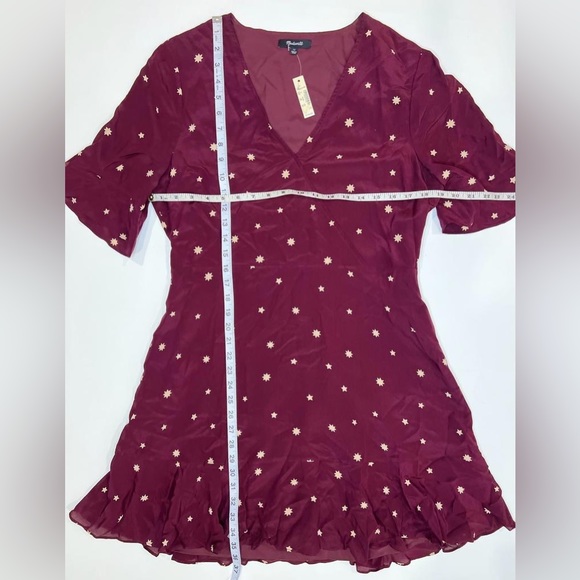 NWT MADEWELL 100% SILK Vneck Short Sleeve Flutter Hem Lined Dress Stars 12 - Picture 9 of 15